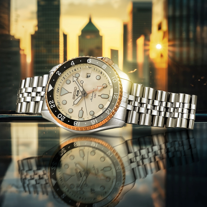 Seiko 5 GMT Sport Asia Exclusive Limited Edition Off White Dial Silver Steel Strap Watch for Men - SSK046K1 - Image 6